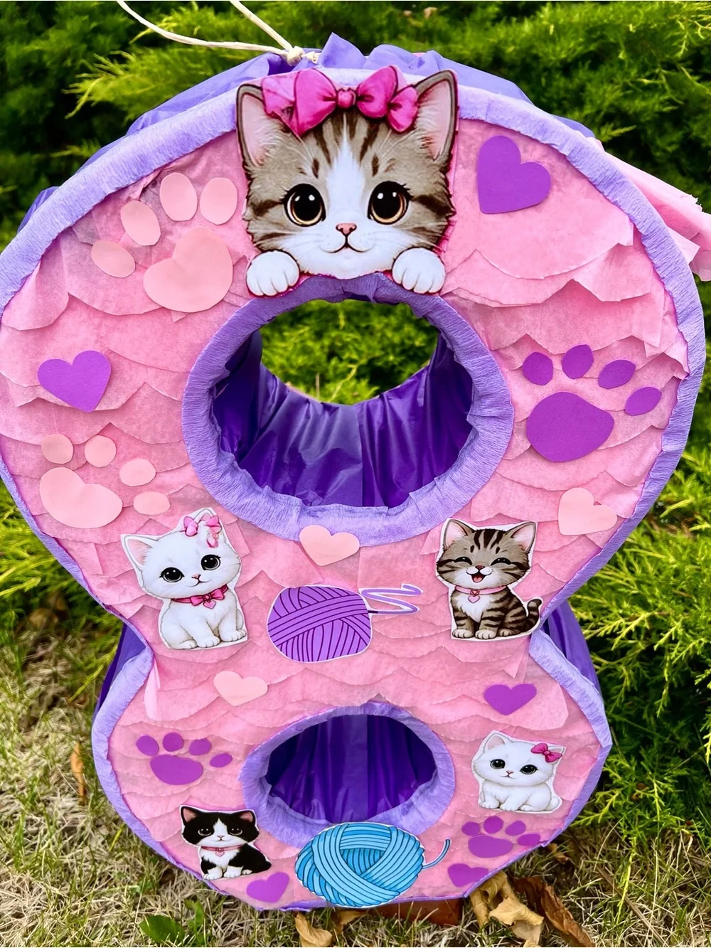 Pink & Purple Cats piñata number eight Cute Kitten party decor